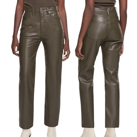 Agolde Pants - AGOLDE 100% Recycled Leather 90's Pinch Waist Green Straight Leg Pants 31 NWT